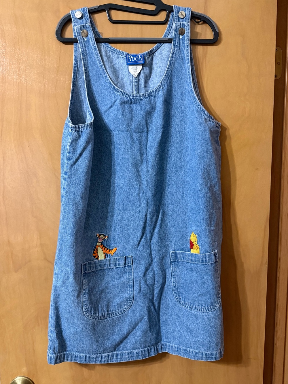 Vintage 90s Disney Pooh Denim Overall Jumper Dress Size Women’s Large